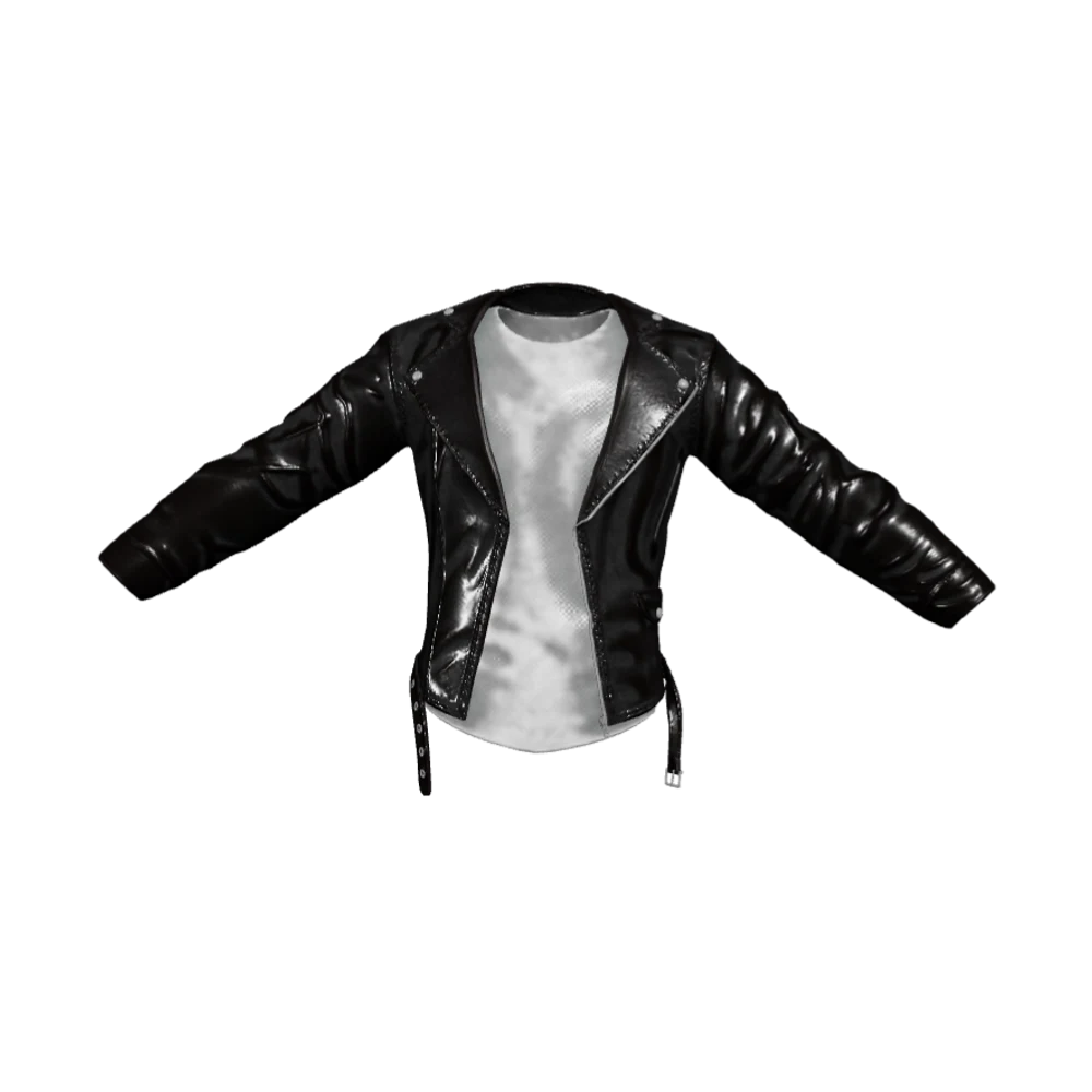 Illustrative black leather jacket with an open lapel