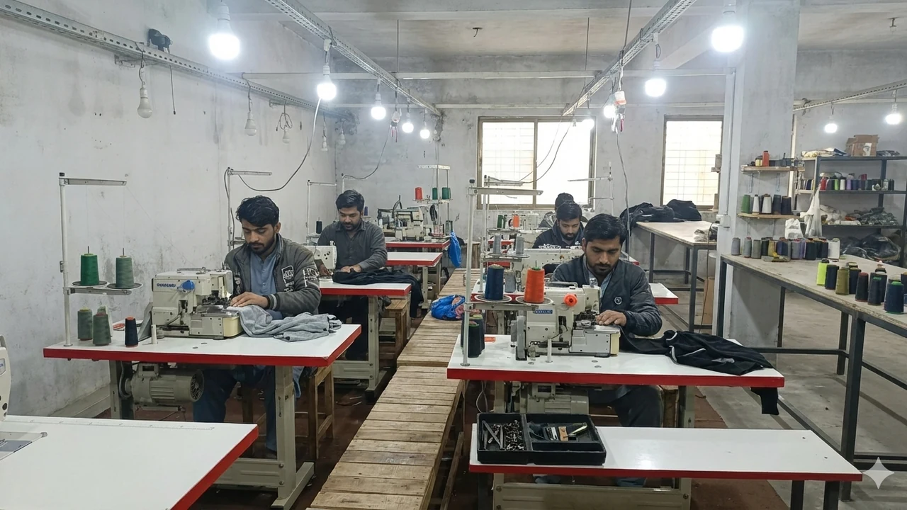 Industrial Overlock Sewing Machine Line at Rastify Gears Sialkot Facility