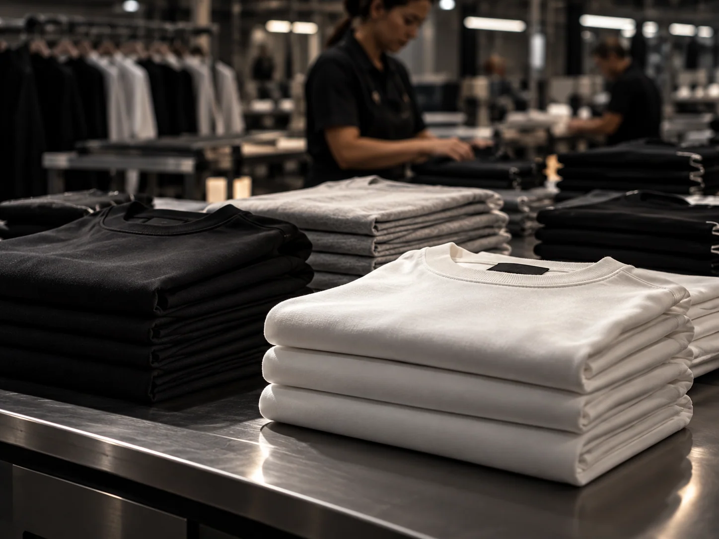 Folded finished garments in a finishing stage concept