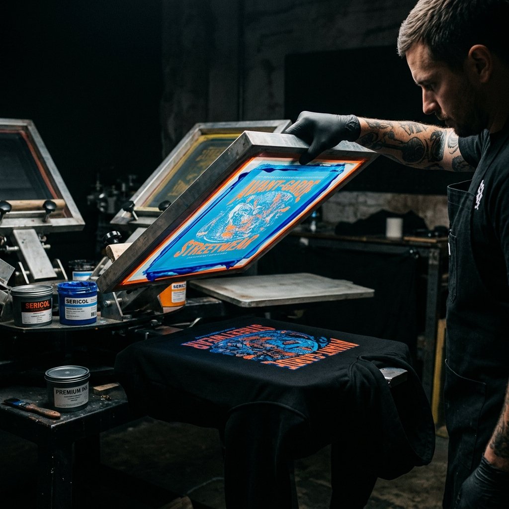 High-end premium screen printing process on luxury streetwear